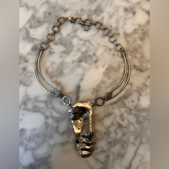 Half face artistic, silver tone necklace phantom of the opera - Picture 1 of 3